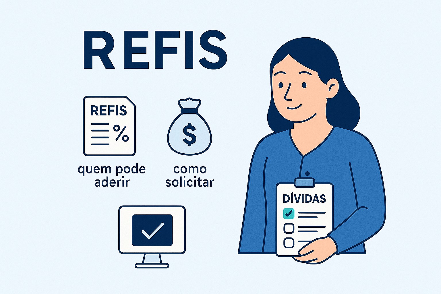 Refis: elementos que remetem ao refis, como dinheiro, documentação.